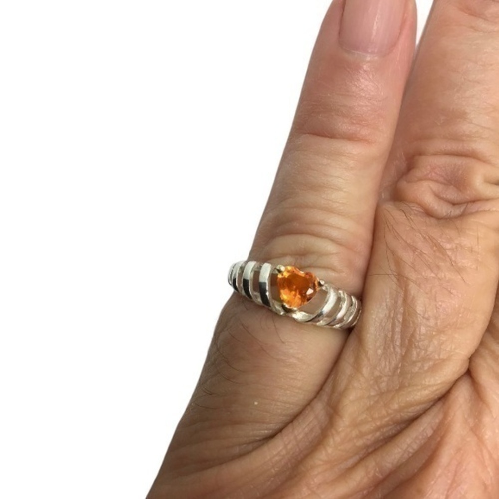 Sterling Silver Orange heart Gemstone Ring size 5.5